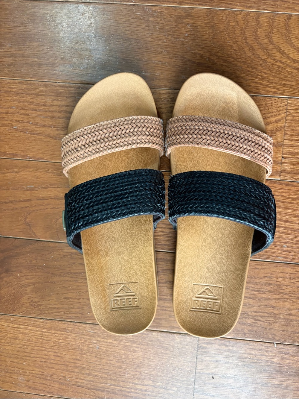 Reef Women Two-Band Braided Slide Sandals - Black & Tan